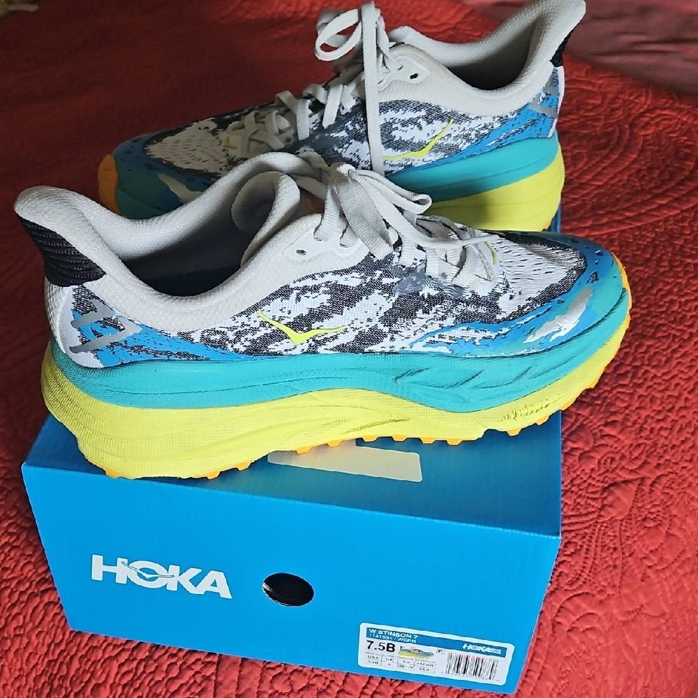 Hoka White and Blue Sneakers with Maximalist Cushioning